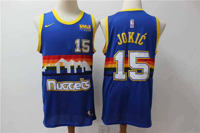 Men Denver Nuggets 15 Jokic Blue Game Nike NBA Jerseys 2